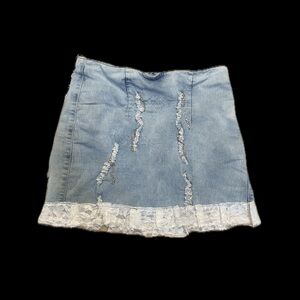 Reworked Vintage Denim Skirt - Southern Grunge Style with Lace Trim